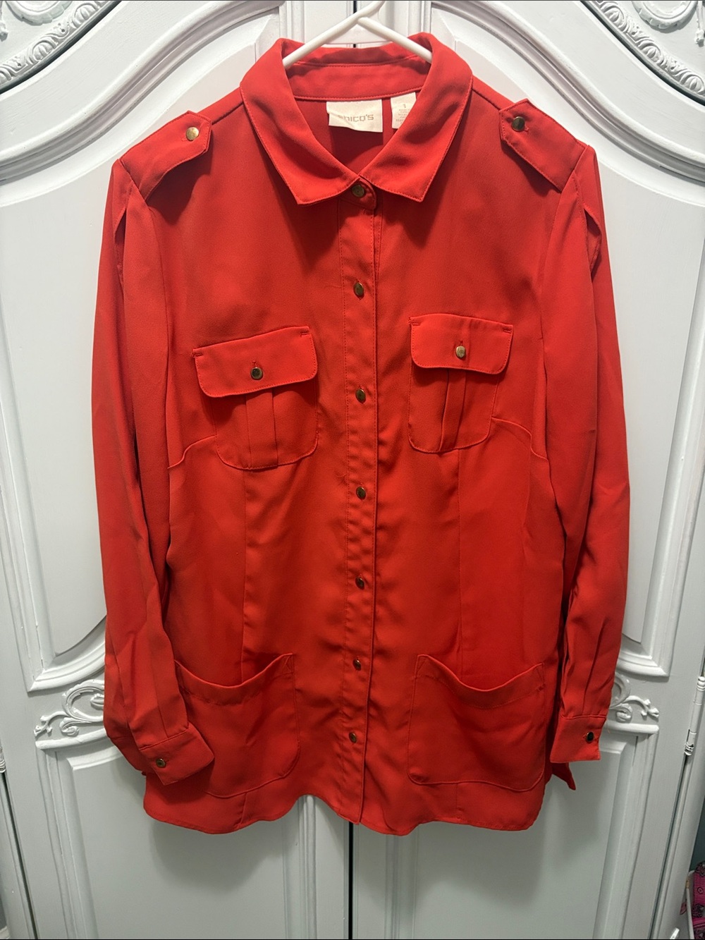 Chico's Vibrant Coral-Red / Orange Button Front Shirt Jacket - size 1 Chico
